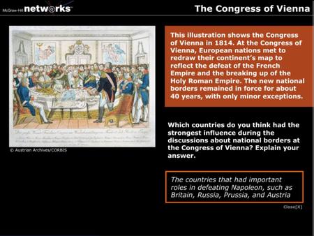 Discussion Which countries do you think had the strongest influence during the discussion about national borders at the Congress of Vienna? Explain your.