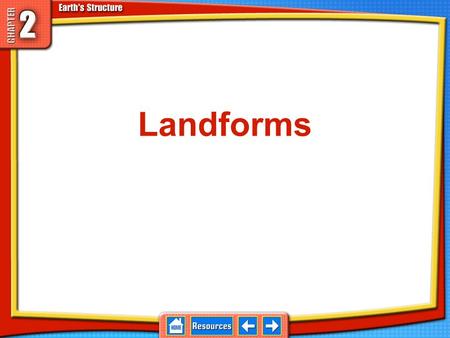 Landforms Forces inside and outside Earth produce Earth’s diverse landforms. 2.1 Landforms Landforms are features such as mountains, plateaus, and plains.