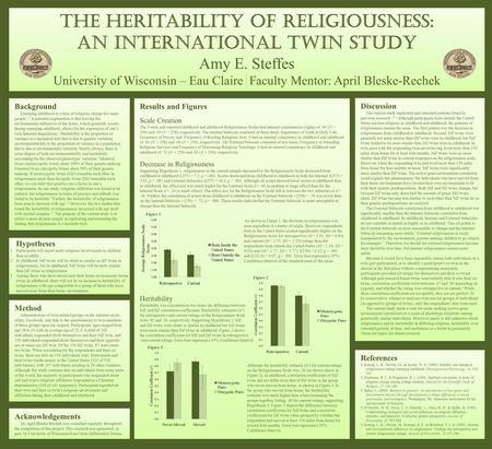 The Heritability of Religiousness: An International Twin Study Amy E. Steffes University of Wisconsin – Eau Claire Faculty Mentor: April Bleske-Rechek.