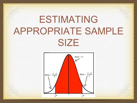 ESTIMATING APPROPRIATE SAMPLE SIZE. Determining sample Size z* σ √n ≤m.