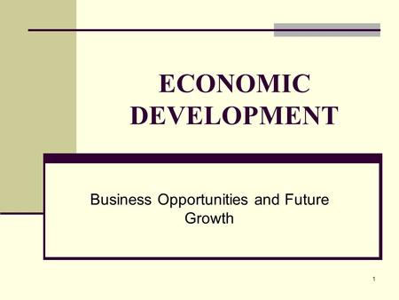 1 ECONOMIC DEVELOPMENT Business Opportunities and Future Growth.