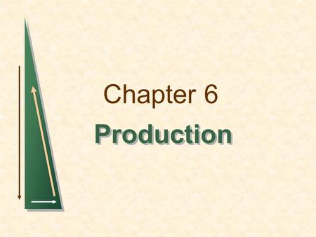 Chapter 6 Production. Chapter 6Slide 2 The Technology of Production The Production Process Combining inputs or factors of production to achieve an output.