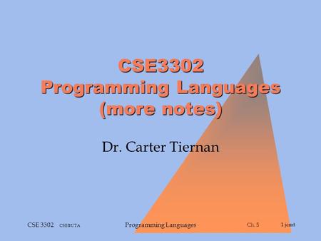 Ch. 5 Ch. 51 jcmt CSE 3302 Programming Languages CSE3302 Programming Languages (more notes) Dr. Carter Tiernan.