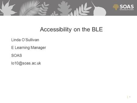 Accessibility on the BLE Linda O’Sullivan E Learning Manager SOAS 1.