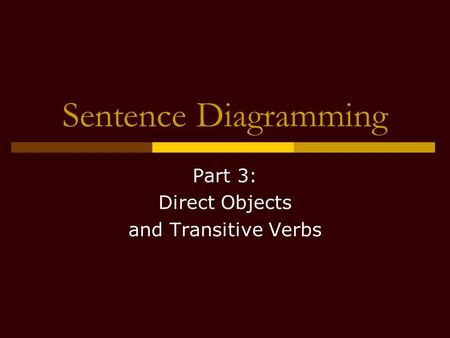 Sentence Diagramming Part 3: Direct Objects and Transitive Verbs.