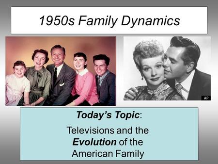 1950s Family Dynamics Today’s Topic: Televisions and the Evolution of the American Family.