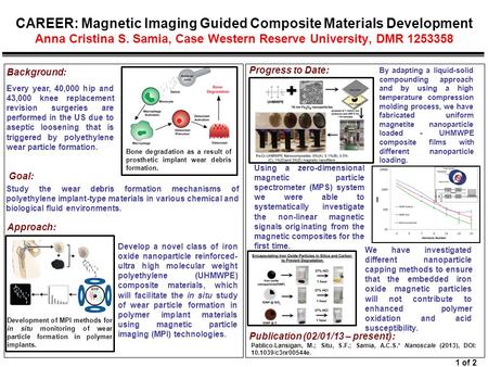 CAREER: Magnetic Imaging Guided Composite Materials Development Anna Cristina S. Samia, Case Western Reserve University, DMR 1253358 Background: Every.