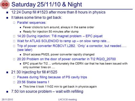 Saturday 25/11/10 & Night 12:24 Dump fill #1523 after more than 8 hours in physics It takes some time to get back:  Parallel sequences: Fewer clicks to.