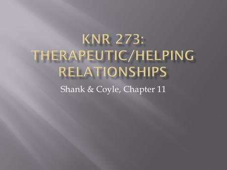 Shank & Coyle, Chapter 11.  Shank & Coyle (2002)  Activity-based interventions  Supportive environment  Therapeutic/helping relationship  “Of these.