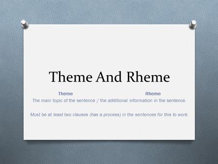 Theme And Rheme Theme Rheme