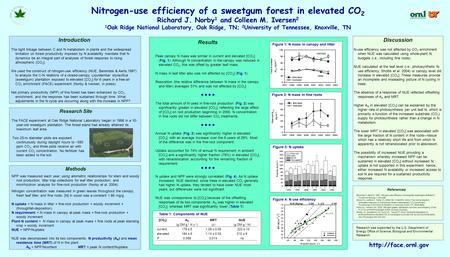 Nitrogen-use efficiency of a sweetgum forest in elevated CO 2 Richard J. Norby 1 and Colleen M. Iversen 2 1 Oak Ridge National Laboratory, Oak Ridge, TN;