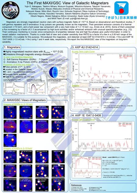 Magnetars are strongly magnetized neutron stars with surface magnetic fields of ~10 14 G. Based on observational and theoretical studies, 7 soft gamma.