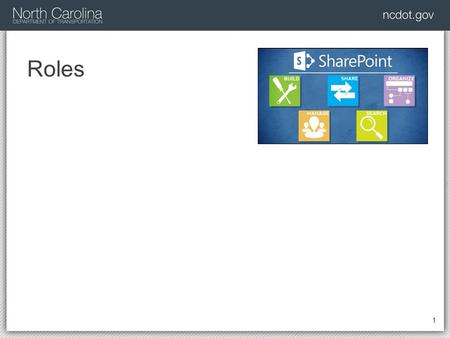 Roles 1. Your Role: End User End Users use Inside NCDOT and Connect NCDOT for basic browsing and reading Typical tasks can include: Open or download files.