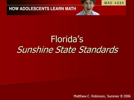 Florida’s Sunshine State Standards Matthew C. Robinson, Summer B 2006.