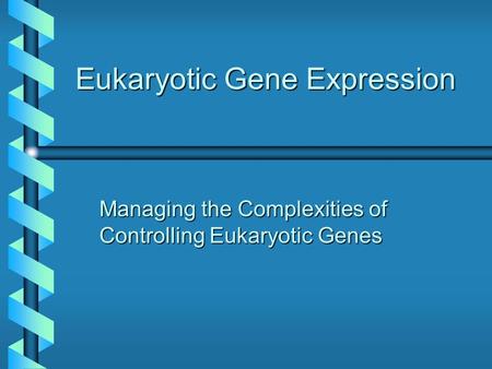 Eukaryotic Gene Expression Managing the Complexities of Controlling Eukaryotic Genes.