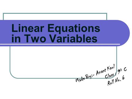 Linear Equations in Two Variables