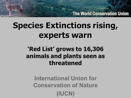 Species Extinctions rising, experts warn ‘Red List’ grows to 16,306 animals and plants seen as threatened International Union for Conservation of Nature.