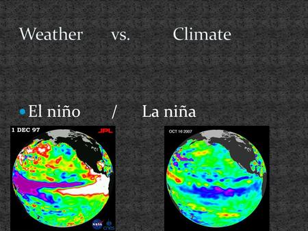 El niño / La niña. Volcanic eruptions: release tiny ash particles into atmosphere which can block solar radiation and cool the planet Eruptions & Cimate.