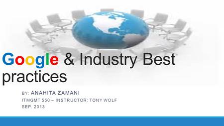 Google & Industry Best practices BY: ANAHITA ZAMANI ITMGMT 550 – INSTRUCTOR: TONY WOLF SEP. 2013.