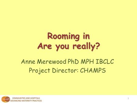 Anne Merewood PhD MPH IBCLC Project Director: CHAMPS Rooming in Are you really? 1.