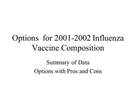 Options for 2001-2002 Influenza Vaccine Composition Summary of Data Options with Pros and Cons.