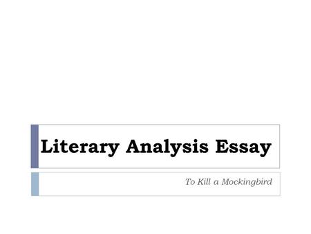 Literary Analysis Essay To Kill a Mockingbird. The Essay:  In a multi-paragraph piece of writing, demonstrate an understanding of the plot lines, character.