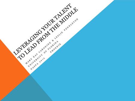 LEVERAGING YOUR TALENT TO LEAD FROM THE MIDDLE MARY KAY CARODINE & LESLIE PENDLETON UNIVERSITY OF FLORIDA NASPA 2012 PHOENIX.