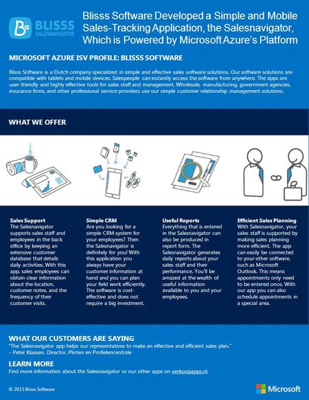 Blisss Software Developed a Simple and Mobile Sales-Tracking Application, the Salesnavigator, Which is Powered by Microsoft Azure’s Platform MICROSOFT.