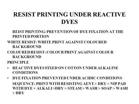 RESIST PRINTING UNDER REACTIVE DYES