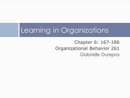 Chapter 6: 167-186 Organizational Behavior 261 Gabrielle Durepos Learning in Organizations.