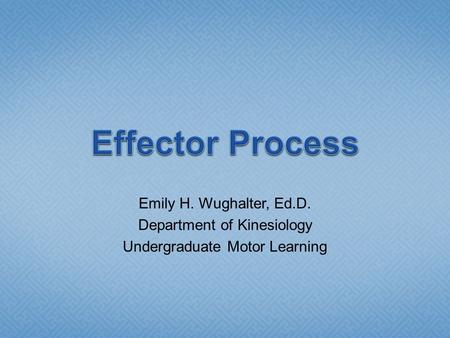 Emily H. Wughalter, Ed.D. Department of Kinesiology Undergraduate Motor Learning.