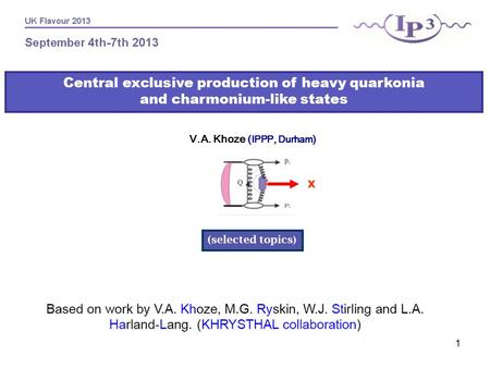 1 V.A. Khoze ( IPPP, Durham ) Central exclusive production of heavy quarkonia and charmonium-like states (selected topics ) X.