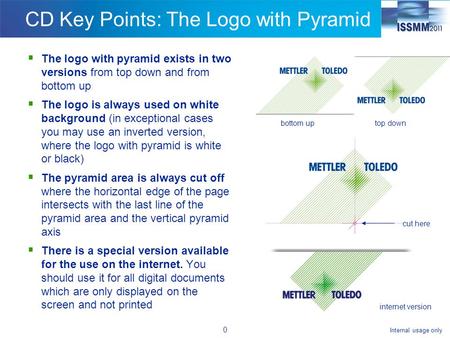 Internal usage only 0 CD Key Points: The Logo with Pyramid  The logo with pyramid exists in two versions from top down and from bottom up  The logo is.