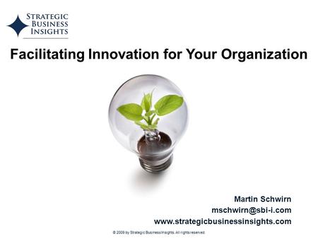 © 2009 by Strategic Business Insights. All rights reserved. Facilitating Innovation for Your Organization Martin Schwirn