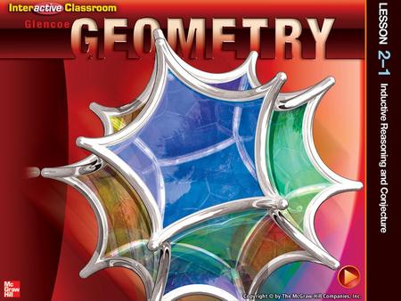 Splash Screen. Lesson Menu Five-Minute Check (over Chapter 1) Then/Now New Vocabulary Example 1:Patterns and Conjecture Example 2:Algebraic and Geometric.