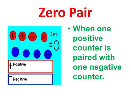 Zero Pair When one positive counter is paired with one negative counter.