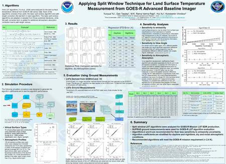 Algorithms 1. Algorithms Nine LST algorithms (Yu et al., 2008) were analyzed for the land surface temperature retrieval from GOES-R ABI sensor data. Each.