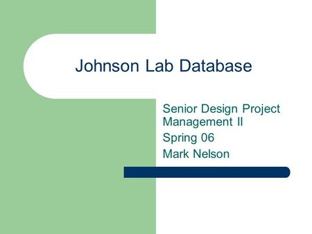 Johnson Lab Database Senior Design Project Management II Spring 06 Mark Nelson.