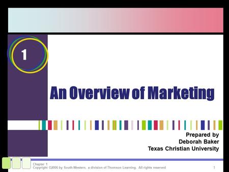 1 Copyright ©2006 by South-Western, a division of Thomson Learning. All rights reserved Chapter 1 Prepared by Deborah Baker Texas Christian University.