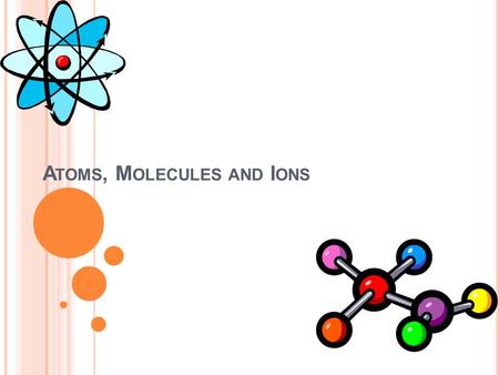 A TOMS, M OLECULES AND I ONS. D ALTON ’ S A TOMIC T HEORY (1808) 1. Elements are composed of extremely small particles called atoms. All atoms of a given.