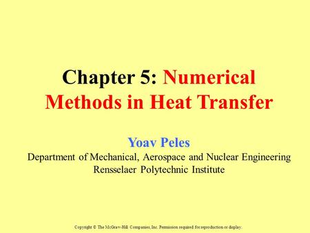 Chapter 5: Numerical Methods in Heat Transfer