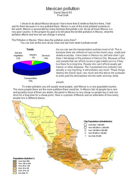 As you can see the transportation pollutes most of all. This is because there are millions of cars on the motor ways, roads and streets everyday. I have.