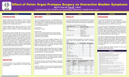 TEMPLATE DESIGN © 2008 www.PosterPresentations.com Effect of Pelvic Organ Prolapse Surgery on Overactive Bladder Symptoms Ng PY, Pue LB, Tan GI, J Ravi.