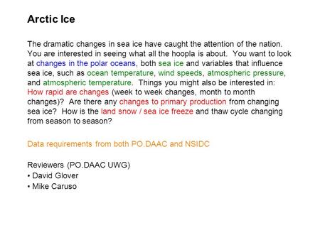 Arctic Ice The dramatic changes in sea ice have caught the attention of the nation. You are interested in seeing what all the hoopla is about. You want.