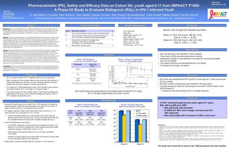 Poster # 873 *Sharon Nachman SUNY Stony Brook Stony Brook, NY Background: RAL is a potent selective HIV-1 integrase inhibitor.