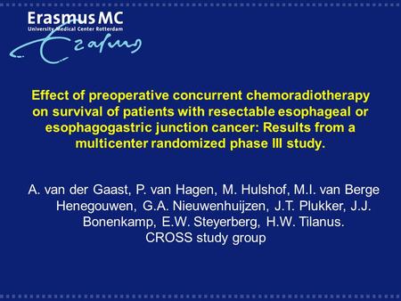 Effect of preoperative concurrent chemoradiotherapy on survival of patients with resectable esophageal or esophagogastric junction cancer: Results from.