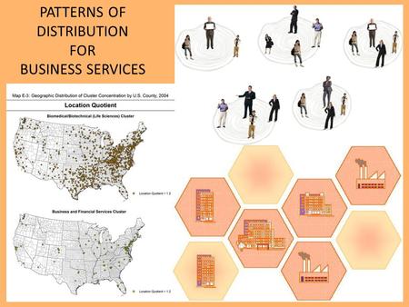 PATTERNS OF DISTRIBUTION FOR BUSINESS SERVICES. GROUNDING Rather than distribute themselves in a regular pattern like consumer services do, BUSINESS SERVICES.