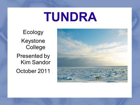 TUNDRA Ecology Keystone College Presented by Kim Sandor October 2011.