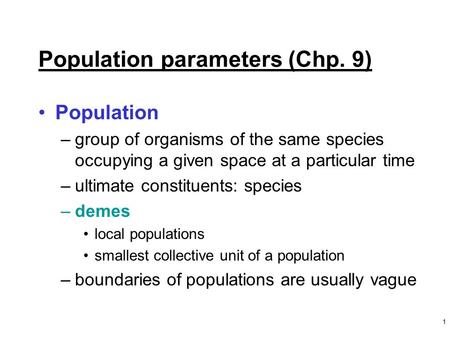 Population parameters (Chp. 9)