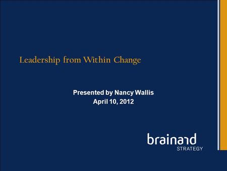 Leadership from Within Change Presented by Nancy Wallis April 10, 2012.